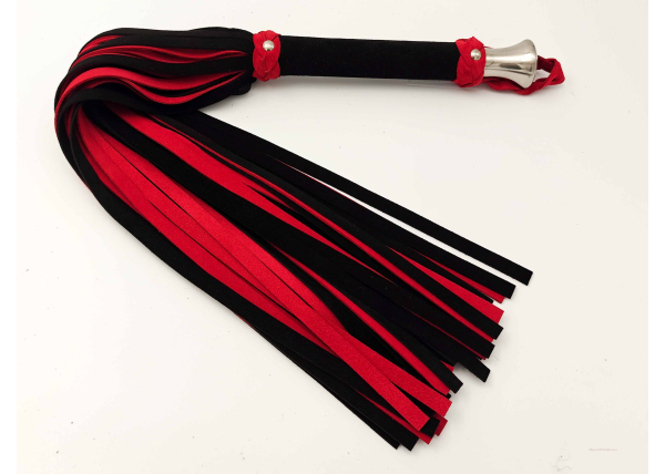 Single Large Flogger in Black & Red Suede feeling leather